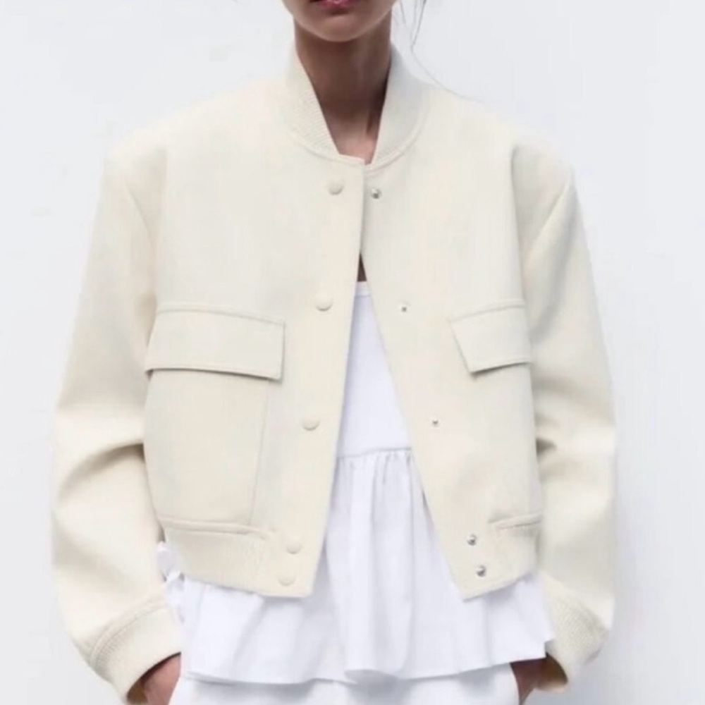 Zara Maxi Pocket Bomber in Cream White